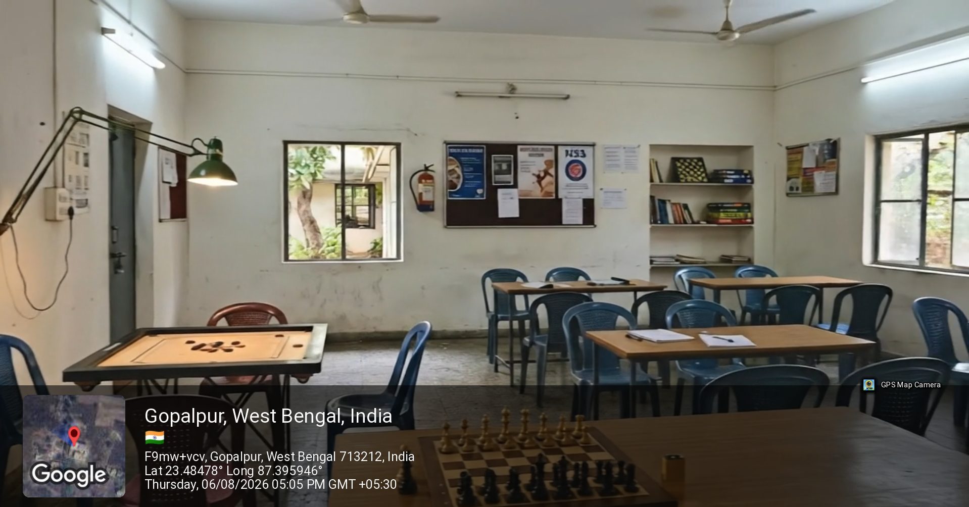 The student recreation room at School of Hospitality & Management, Durgapur, with carrom and chess boards and the notice board